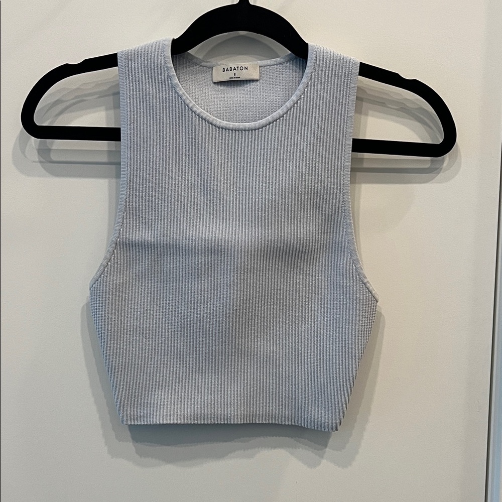 Babaton Pale Blue Ribbed Cropped Tank